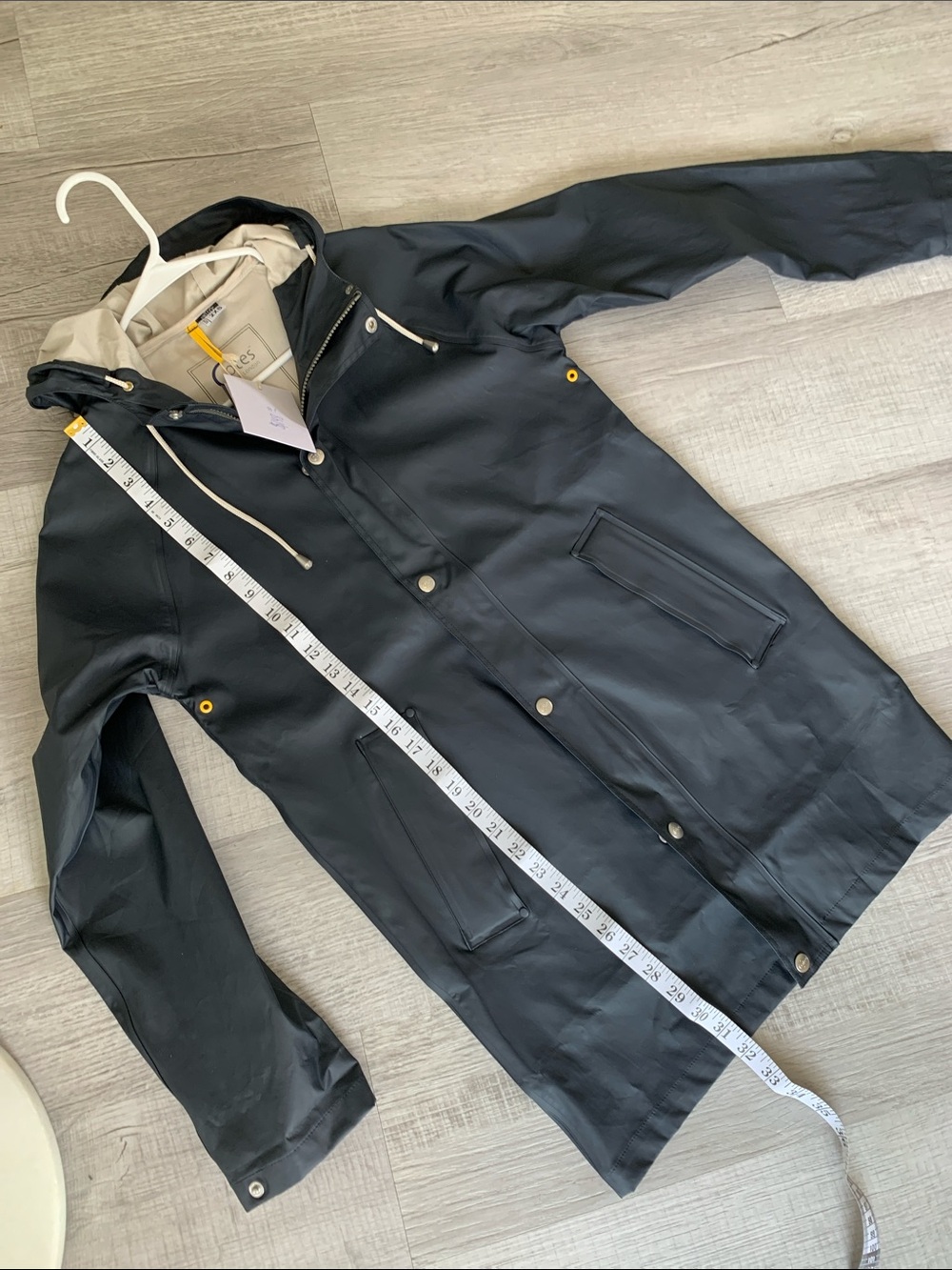 Cotes of London Women’s Hooded Navy Raincoat with Contrast Lining, Size XXS. - Picture 15 of 17